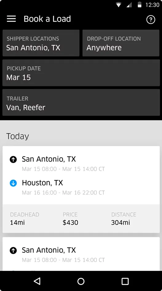 Carrier app — book a load in a tap
